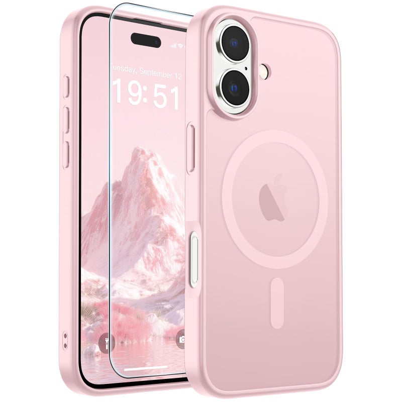 SUPFINE Magnetic for iPhone 17 Case with Screen Protector (Compatible with MagSafe)(Military Grade Drop Protection) Translucent Matte Shockproof with Anti-Fingerprint Phone Cover,Light Pink - Image 1