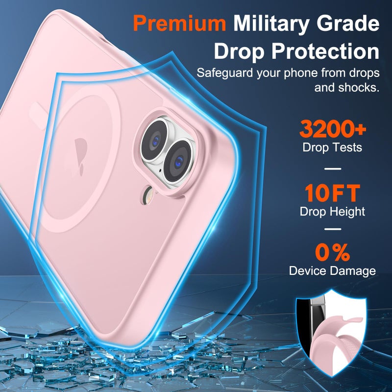 SUPFINE Magnetic for iPhone 17 Case with Screen Protector (Compatible with MagSafe)(Military Grade Drop Protection) Translucent Matte Shockproof with Anti-Fingerprint Phone Cover,Light Pink - Image 3