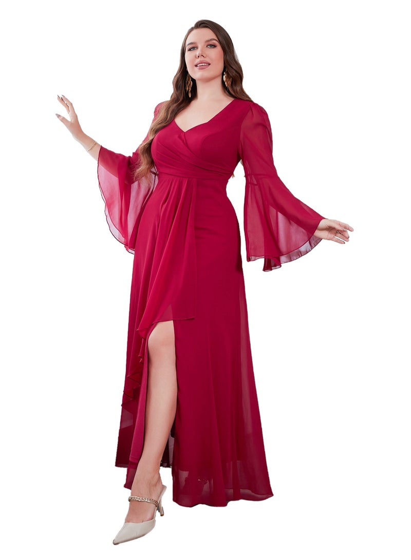 Loquat Women's Chiffon Flare Sleeves Irregular Side Slit Maxi Dress Summer Elegant High Waist Ceremonial Dress  - Image 2