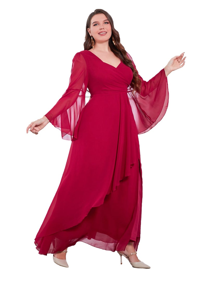 Loquat Women's Chiffon Flare Sleeves Irregular Side Slit Maxi Dress Summer Elegant High Waist Ceremonial Dress  - Image 3