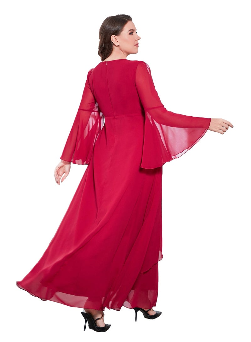 Loquat Women's Chiffon Flare Sleeves Irregular Side Slit Maxi Dress Summer Elegant High Waist Ceremonial Dress  - Image 4