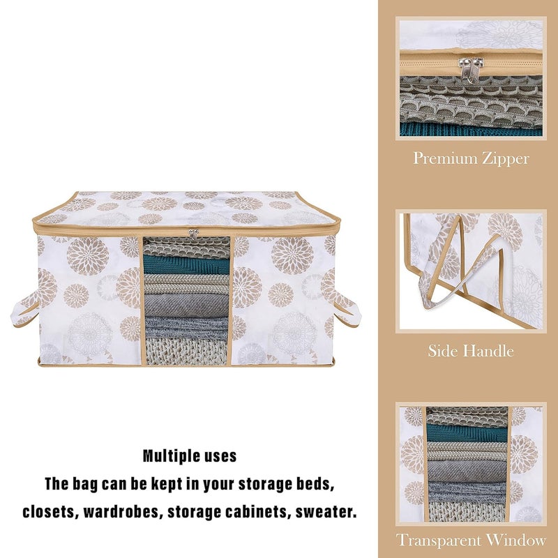 Kuber Industries Pack of 2 Underbed Storage Bag Visible Window Wardrobe Bag Clothes Storage Organizer Zipper Clothes Bag Closet Organization with Handle GolaPrint White - Image 4