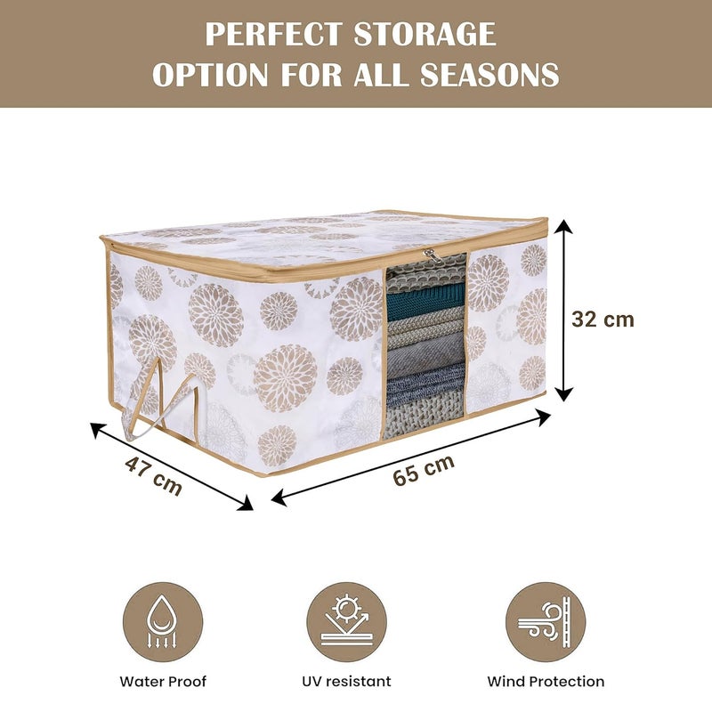 Kuber Industries Pack of 2 Underbed Storage Bag Visible Window Wardrobe Bag Clothes Storage Organizer Zipper Clothes Bag Closet Organization with Handle GolaPrint White - Image 3