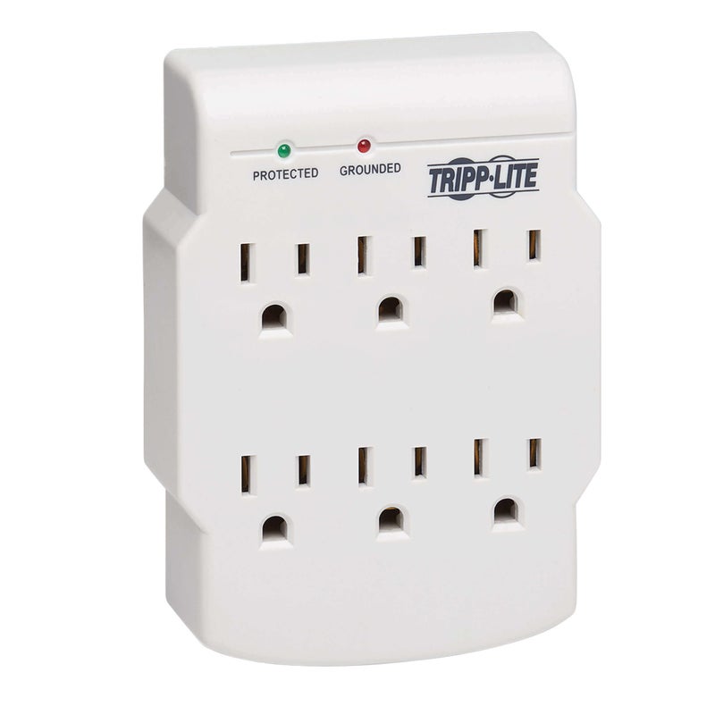 Tripp Lite 6 Outlet Surge Protector Power Strip, Direct Plug in, Gray, Lifetime Limited Warranty & $10,000 Insurance (SK6-0) White - Image 1