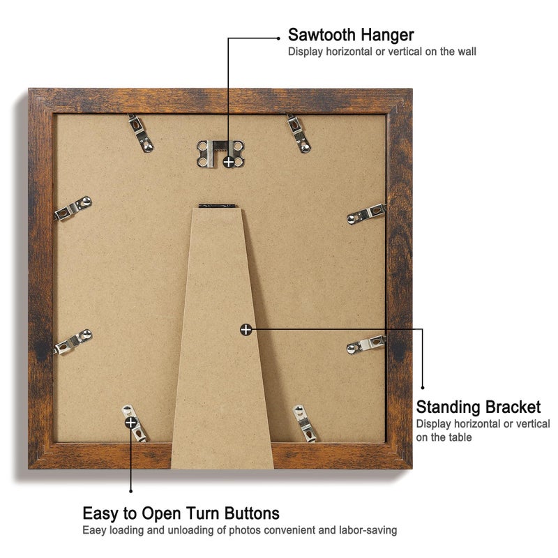 iRahmen 10x10 Picture Frame Set of 4 with Real Glass  Rustic Frames Display 8x8 Picture with Mat or 10 x 10 Without Mat  Wooden Square Photo Frame for Wall Mount and Tabletop Display - Image 5