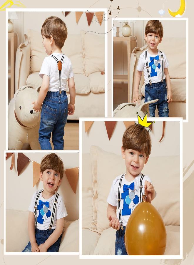 Pinleck Pinleck Toddler Baby Boy Birthday Clothes Set Bowtie Romper Suspenders Ripped Denim Pants Outfits gifts (Birthday Balloon-1Short, 12-18 Months)  - Image 3