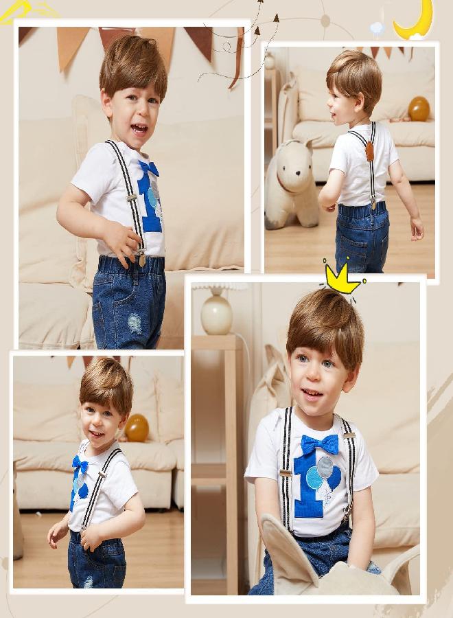 Pinleck Pinleck Toddler Baby Boy Birthday Clothes Set Bowtie Romper Suspenders Ripped Denim Pants Outfits gifts (Birthday Balloon-1Short, 12-18 Months)  - Image 4