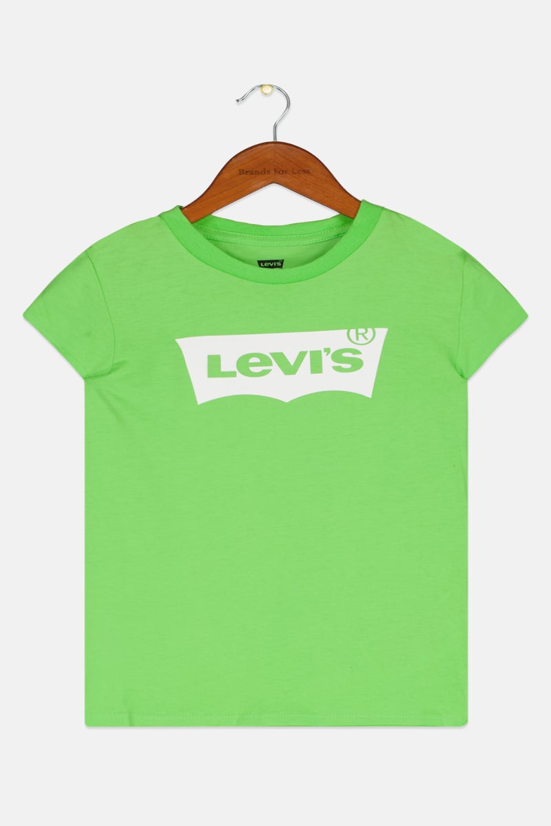 Levi's Kids Girl Crew Neck Short Sleeve Brand Logo T-Shirt, Lime Green - Image 1