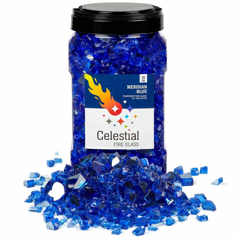 Celestial Fire Glass High Luster 12 Reflective Tempered Fire Glass in Meridian Blue  10 Pound Jar