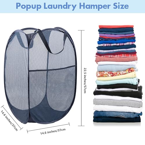DUCOO Pop Up Hamper, 1 PCS Mesh Pop Up Laundry Hamper, Foldable Mesh Laundry Basket with Space-Saving Design for Home, Dorm, Travel & Storage - Blue - Image 2
