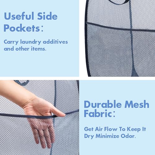 DUCOO Pop Up Hamper, 1 PCS Mesh Pop Up Laundry Hamper, Foldable Mesh Laundry Basket with Space-Saving Design for Home, Dorm, Travel & Storage - Blue - Image 4