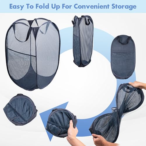 DUCOO Pop Up Hamper, 1 PCS Mesh Pop Up Laundry Hamper, Foldable Mesh Laundry Basket with Space-Saving Design for Home, Dorm, Travel & Storage - Blue - Image 5