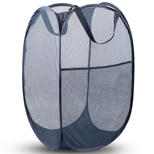 DUCOO Pop Up Hamper, 1 PCS Mesh Pop Up Laundry Hamper, Foldable Mesh Laundry Basket with Space-Saving Design for Home, Dorm, Travel & Storage - Blue - Image 1