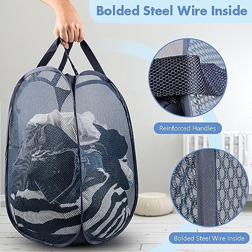 DUCOO Pop Up Hamper, 1 PCS Mesh Pop Up Laundry Hamper, Foldable Mesh Laundry Basket with Space-Saving Design for Home, Dorm, Travel & Storage - Blue - Image 3