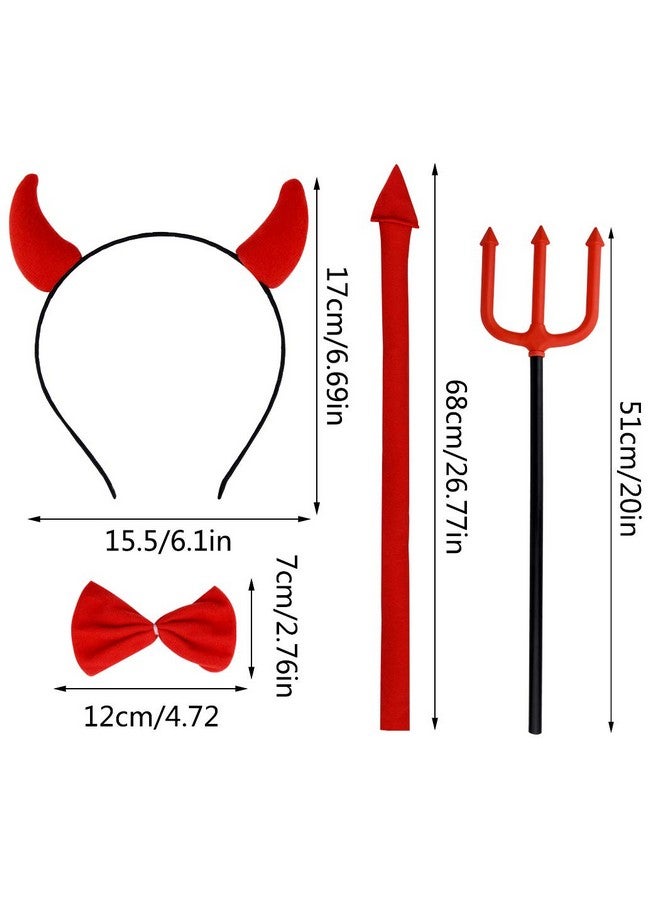 Jmkcoz Halloween Devil Costume Set Devil Horn Headband Red Devil Tail Bowtie Devil Red Pitchfork Demon Cosplay Hair Hoop Accessories For Carnival Themed Party Prop Costume Decoration  - Image 2