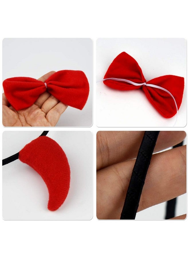 Jmkcoz Halloween Devil Costume Set Devil Horn Headband Red Devil Tail Bowtie Devil Red Pitchfork Demon Cosplay Hair Hoop Accessories For Carnival Themed Party Prop Costume Decoration  - Image 3