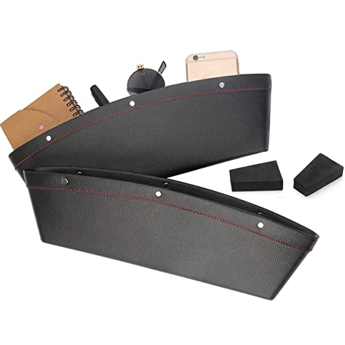 Coolrunner 2 Set Car Seat Gap Organizer, Car Seat Gap Filler, PU Full Leather Car Seat Crevice Storage Box Universal Fit in Between Car Seat Catcher for Phone Keys Cards Pens Coins(Black) - Image 1