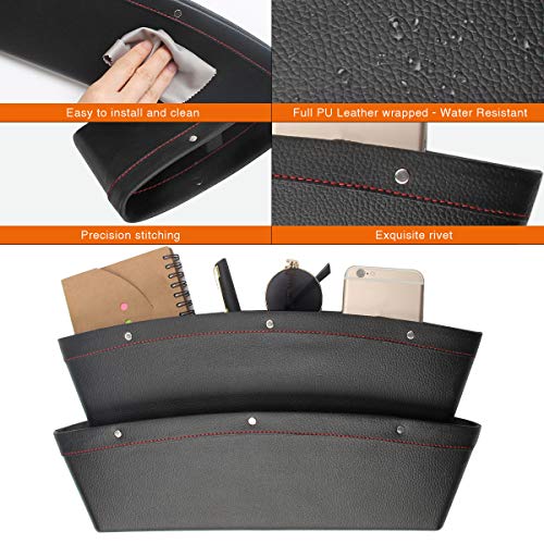 Coolrunner 2 Set Car Seat Gap Organizer, Car Seat Gap Filler, PU Full Leather Car Seat Crevice Storage Box Universal Fit in Between Car Seat Catcher for Phone Keys Cards Pens Coins(Black) - Image 3