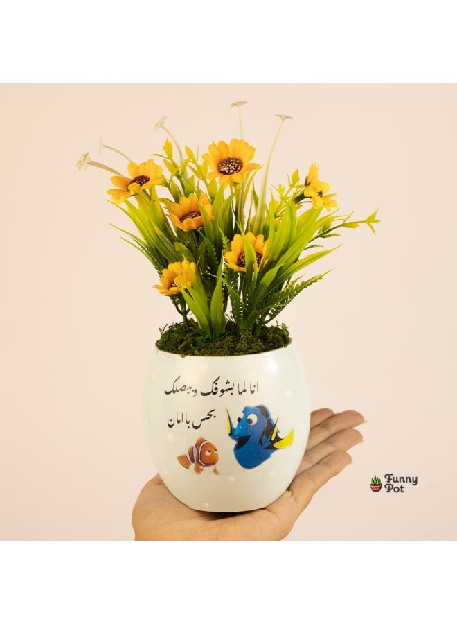 Handnade artificial plant pot -offwhite- 18*10 cm