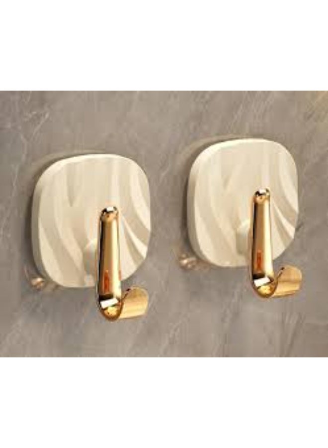 Plastic Adhesive Hook Sticks 2PCS Wall Mount Hooks for Hanging Coat Clothes Towels Hat Bags for Home Entryway Bathroom Bedroom Kitchen Living Room (Gold)