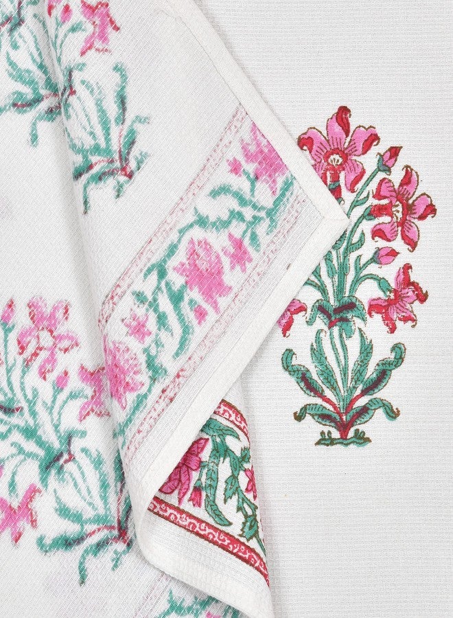 BLOCKS OF INDIA Cotton Hand Block Printed Soft Waffle Fabric Towel Set : 1 Bath Towel and 4 Hand Towel (Color 13) - Image 2