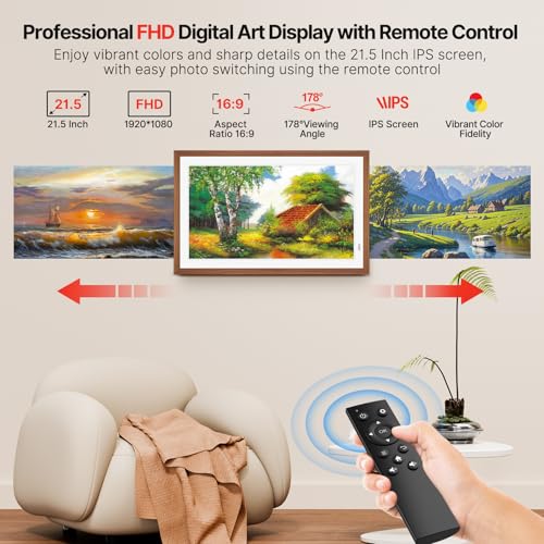 WONNIE Uhale 21.5" Large Digital Picture Frame WiFi Wood with Remote Control, 1920 x 1080 FHD IPS No Touch Screen Electronic Photo Frames Wall Mount with 64GB, Support SD USB, Share Photos Videos Instantly - Image 3
