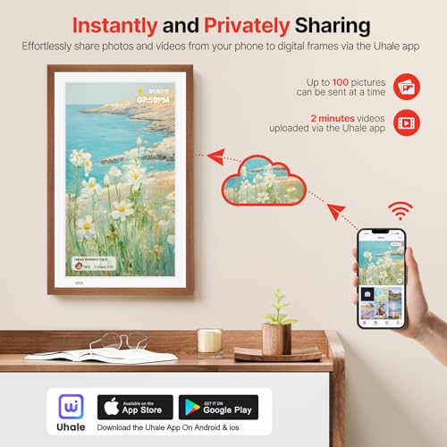 WONNIE Uhale 21.5" Large Digital Picture Frame WiFi Wood with Remote Control, 1920 x 1080 FHD IPS No Touch Screen Electronic Photo Frames Wall Mount with 64GB, Support SD USB, Share Photos Videos Instantly - Image 2