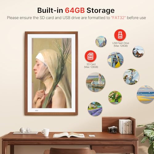 WONNIE Uhale 21.5" Large Digital Picture Frame WiFi Wood with Remote Control, 1920 x 1080 FHD IPS No Touch Screen Electronic Photo Frames Wall Mount with 64GB, Support SD USB, Share Photos Videos Instantly - Image 4
