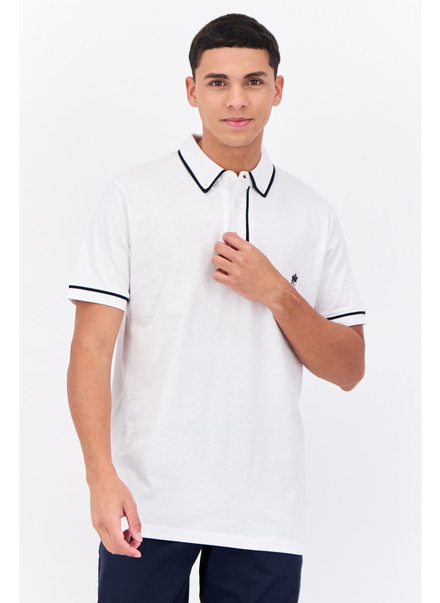 French Connection Men Regular Fit Short Sleeve Brand Logo Polo Shirts, White  - Image 1