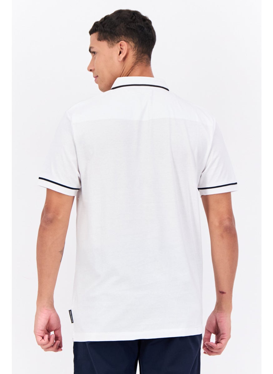 French Connection Men Regular Fit Short Sleeve Brand Logo Polo Shirts, White  - Image 3