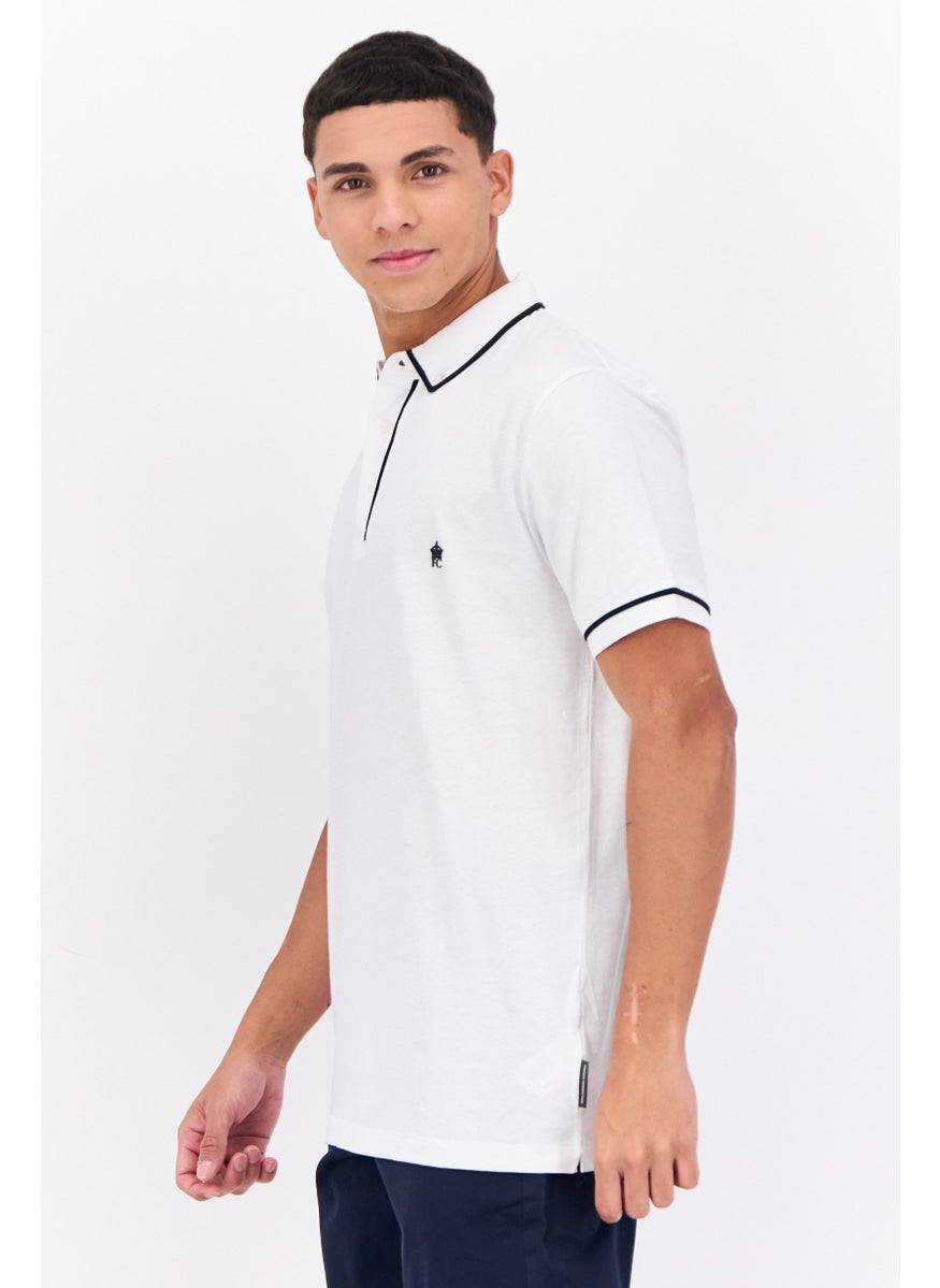 French Connection Men Regular Fit Short Sleeve Brand Logo Polo Shirts, White  - Image 2