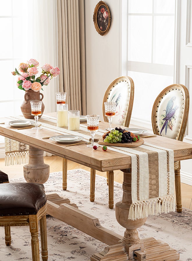 Fancy Homi عداء طاولة ماكرامي بوهيمي أنيق لتزيين المنزل، طراز المزرعة مع خيوط، مثالي للحفلات البوهيمية - 30x183 سم - تان - Image 2