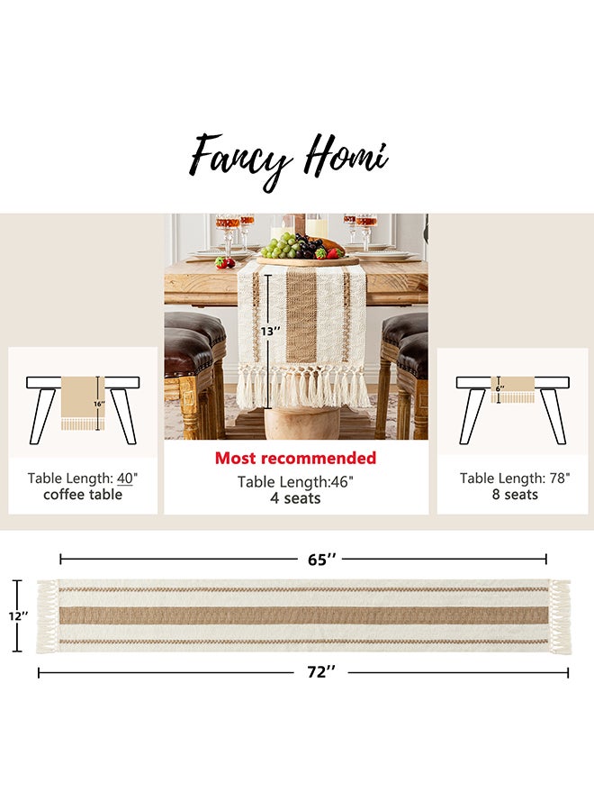 Fancy Homi عداء طاولة ماكرامي بوهيمي أنيق لتزيين المنزل، طراز المزرعة مع خيوط، مثالي للحفلات البوهيمية - 30x183 سم - تان - Image 3