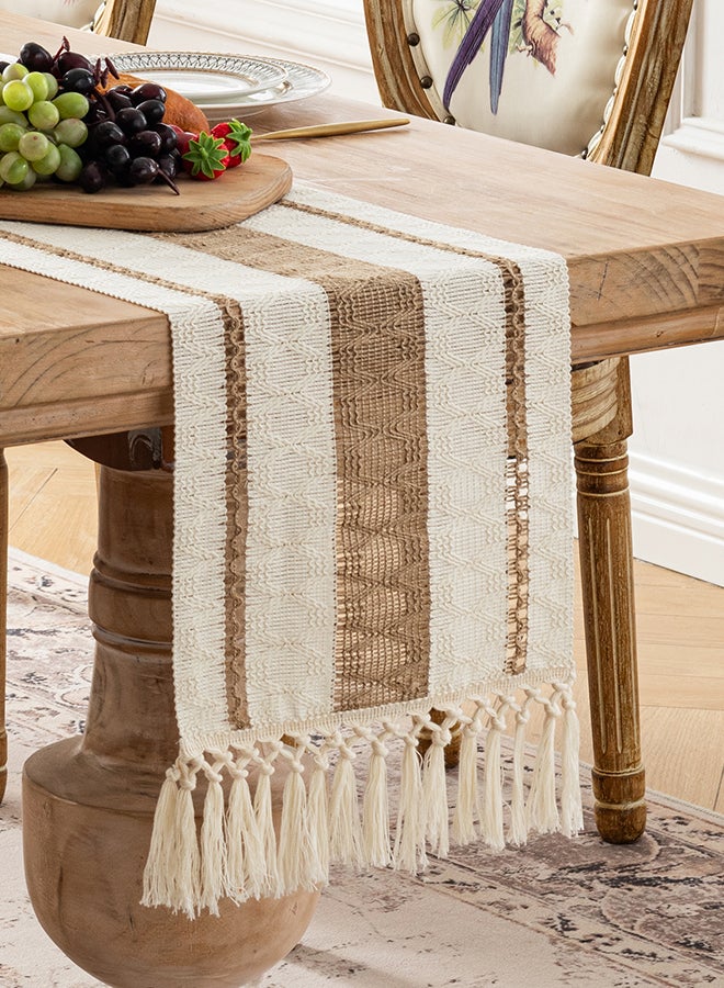 Fancy Homi عداء طاولة ماكرامي بوهيمي أنيق لتزيين المنزل، طراز المزرعة مع خيوط، مثالي للحفلات البوهيمية - 30x183 سم - تان - Image 4