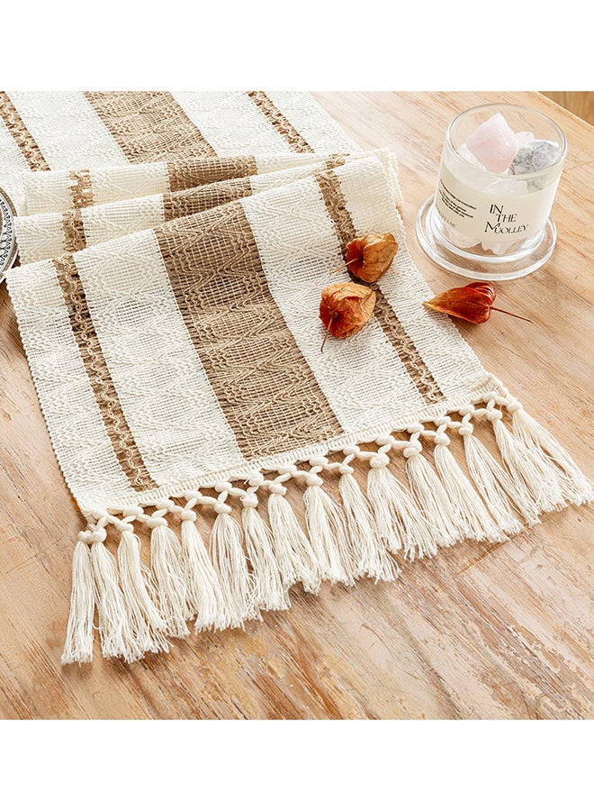 Fancy Homi عداء طاولة ماكرامي بوهيمي أنيق لتزيين المنزل، طراز المزرعة مع خيوط، مثالي للحفلات البوهيمية - 30x183 سم - تان - Image 1