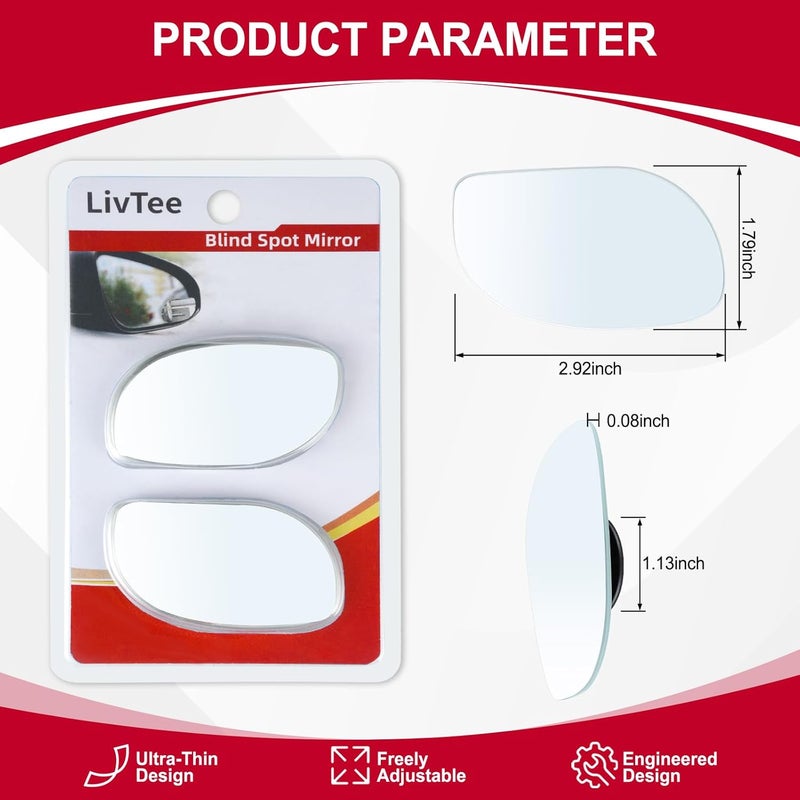 LivTee Blind Spot Mirrors, HD Glass Frameless Convex Rear View Mirrors, Wide Angle Adjustable Stick for Side Mirror, Automotive Exterior Accessories for Car, SUV & Trucks, Pack of 2 - Image 3