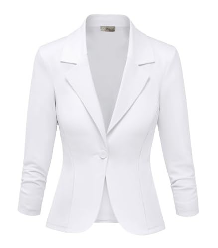 Hybrid & Company Women's Lightweight Casual Work Office Stretch Ponte Cardigan Blazer Jacket JK1131 White Medium - Image 2