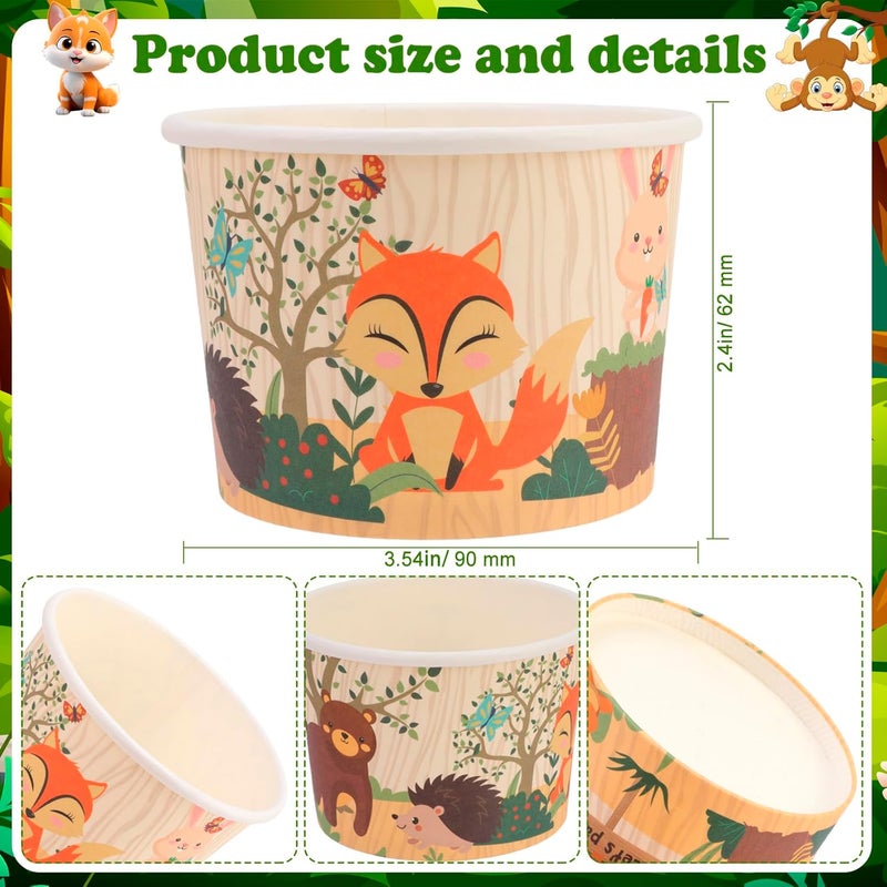 HOWAF 24pcs Summer Jungle Animal Ice Cream Bowls Safari Animal Party Supplies Disposable Treat Snack Cups Hawaiian Aloha Tropical 8 oz Paper Dessert Bowls for Birthday Party Decorations - Image 2