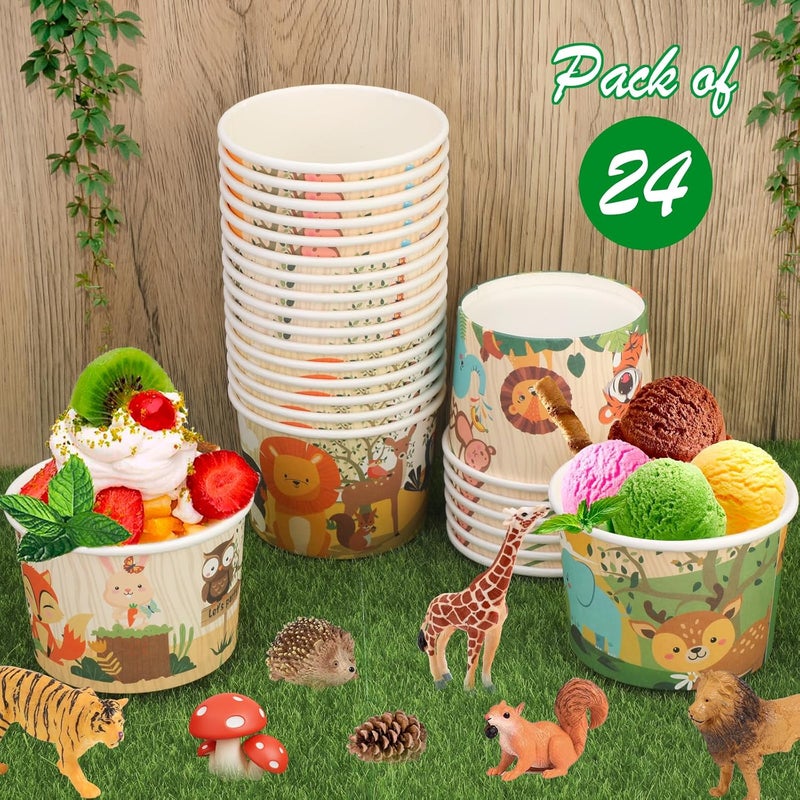 HOWAF 24pcs Summer Jungle Animal Ice Cream Bowls Safari Animal Party Supplies Disposable Treat Snack Cups Hawaiian Aloha Tropical 8 oz Paper Dessert Bowls for Birthday Party Decorations - Image 3