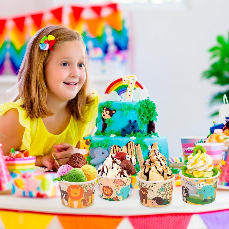 HOWAF 24pcs Summer Jungle Animal Ice Cream Bowls Safari Animal Party Supplies Disposable Treat Snack Cups Hawaiian Aloha Tropical 8 oz Paper Dessert Bowls for Birthday Party Decorations - Image 4
