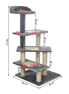MAJIBAO Cat tree with Climbing ladders, Cover with Soft plush fabric, and Durable, Indoor cat playground for all size breeds, Activity tower with Top perch, Sisal carpets, and Scratching posts, 102 cm (Grey)  - Image 2