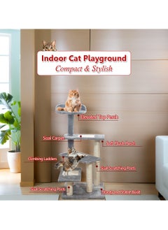 MAJIBAO Cat tree with Climbing ladders, Cover with Soft plush fabric, and Durable, Indoor cat playground for all size breeds, Activity tower with Top perch, Sisal carpets, and Scratching posts, 102 cm (Grey)  - Image 4