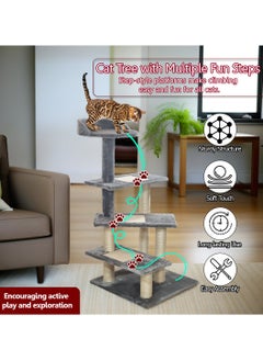 MAJIBAO Cat tree with Climbing ladders, Cover with Soft plush fabric, and Durable, Indoor cat playground for all size breeds, Activity tower with Top perch, Sisal carpets, and Scratching posts, 102 cm (Grey)  - Image 5