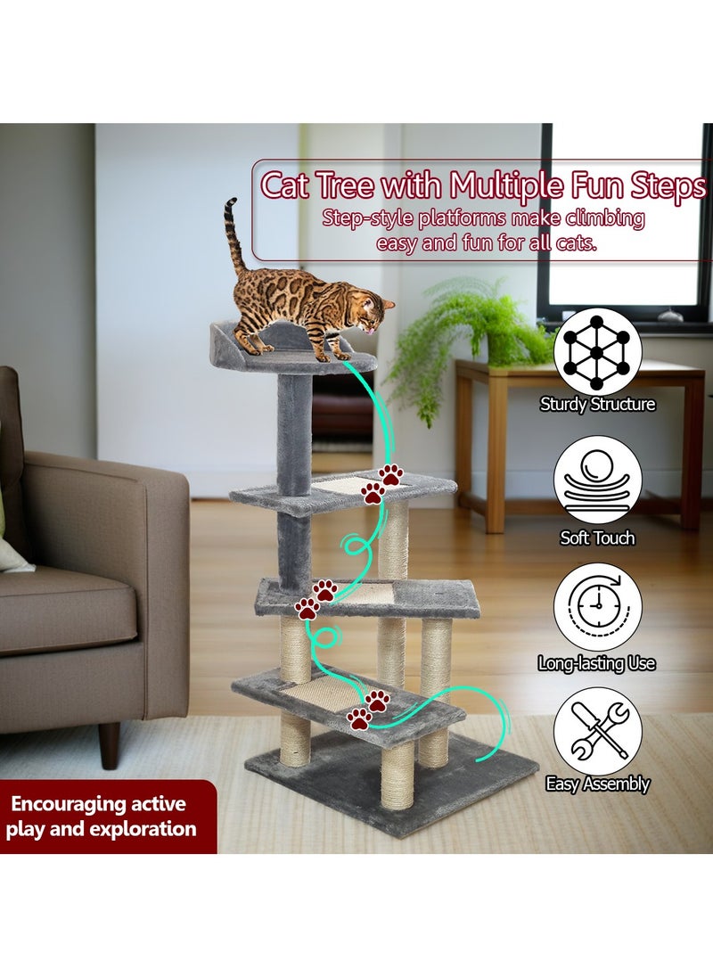 MAJIBAO - Cat tree with Climbing ladders, Cover with Soft plush fabric, and Durable, Indoor cat playground for all size breeds, Activity tower with Top perch, Sisal carpets, and Scratching posts, 102 cm (Grey) - Image 1