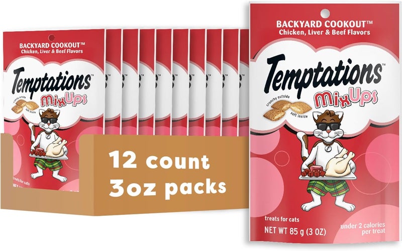 Temptations مزيج نكهات الشواء في الفناء الخلفي، مكافآت قاسية وطرية للقطط، 3 أونصات. كيس (عبوة من 12) - Image 1