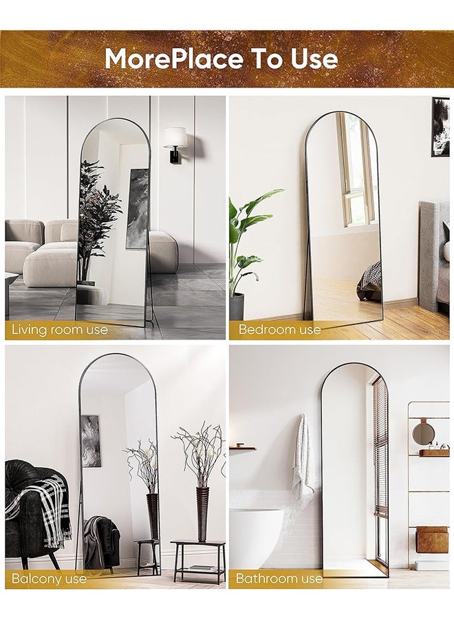 فيبارتي مرآة أرضية مقوسة بإطار من الألومنيوم، مرآة حائط كاملة الطول معلقة أو مائلة، مرآة لكامل الجسم بأعلى مقوسة مع حامل لغرفة النوم وغرفة الملابس وغرفة المعيشة، أسود، 170 × 60 سم (67 بوصة × 23.6 بوصة) - حديثة وأنيقة ومتينة ديكور المنزل، مرآة عمودية كاملة الطول، لمسة جمالية لغرفة النوم والممر، تصميم أنيق وأنيق، يمكن تثبيتها على الأرض والجدار - Image 4