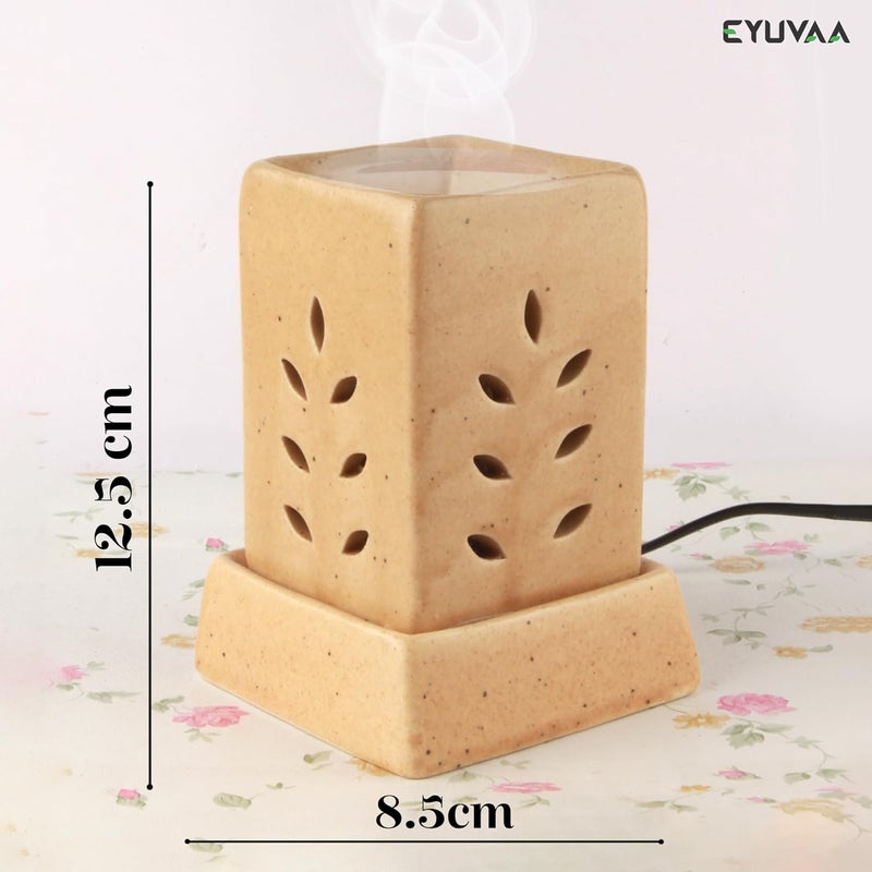 DECOVAA DECOVAA Square Shape Electric Aroma Diffuser Essential Oil Burners Lamp Aromatherapy Diffuser Set for Home Freagnance Oil Warmer with 10 ml Fragrance Oil Brown CoolDip Fragrance  - Image 4