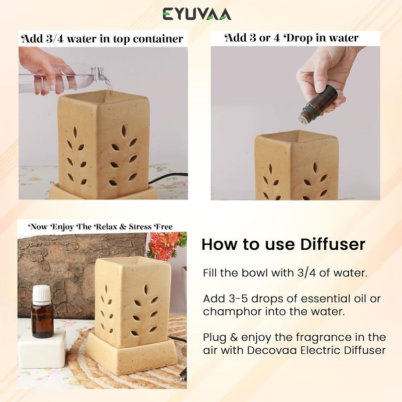 DECOVAA DECOVAA Square Shape Electric Aroma Diffuser Essential Oil Burners Lamp Aromatherapy Diffuser Set for Home Freagnance Oil Warmer with 10 ml Fragrance Oil Brown CoolDip Fragrance  - Image 3