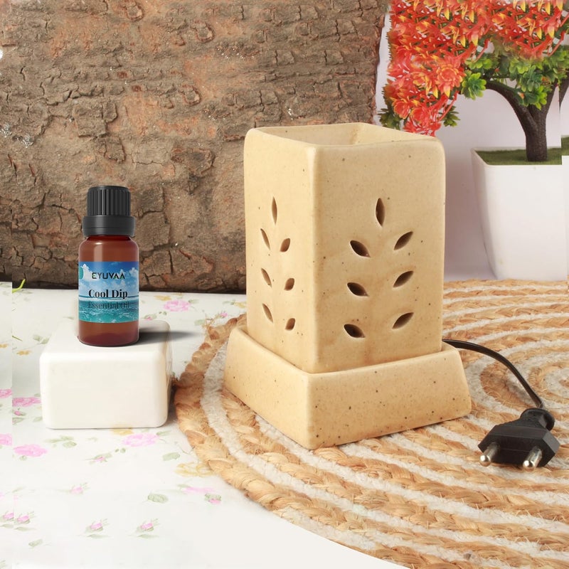 DECOVAA DECOVAA Square Shape Electric Aroma Diffuser Essential Oil Burners Lamp Aromatherapy Diffuser Set for Home Freagnance Oil Warmer with 10 ml Fragrance Oil Brown CoolDip Fragrance  - Image 1
