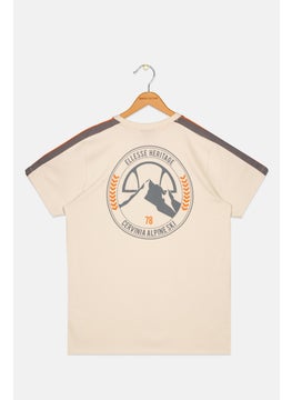 Ellesse Kids Boy Brand Logo Training T-Shirt, Beige Combo  - Image 2